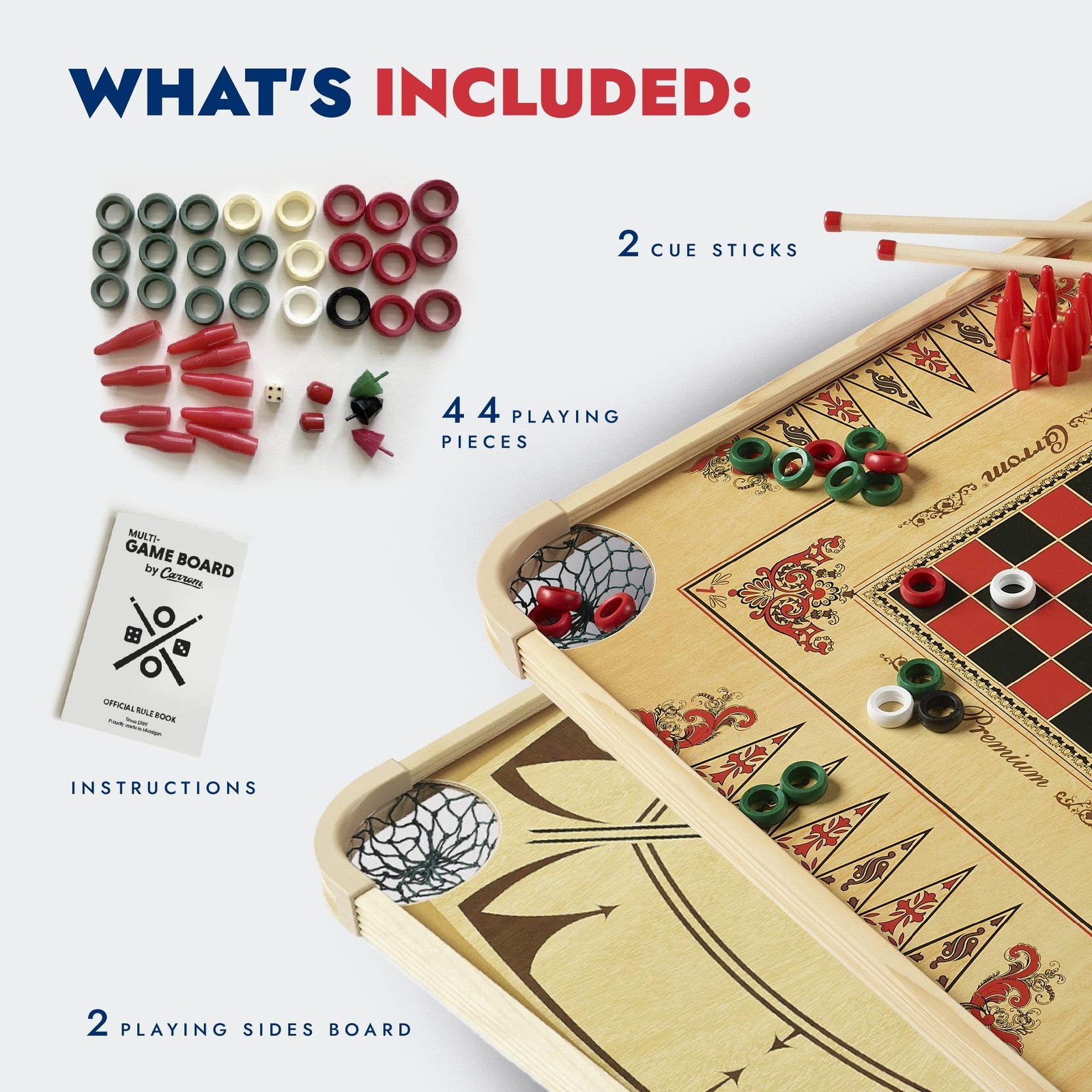 Carrom Board Game Set — Large Board Games for Adults & Children — Over 85 Board