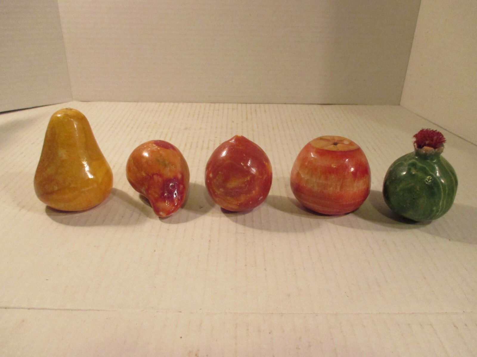 Vintage Alabaster Stone Fruit Lot of 5 pieces apple,pear,onion ect.