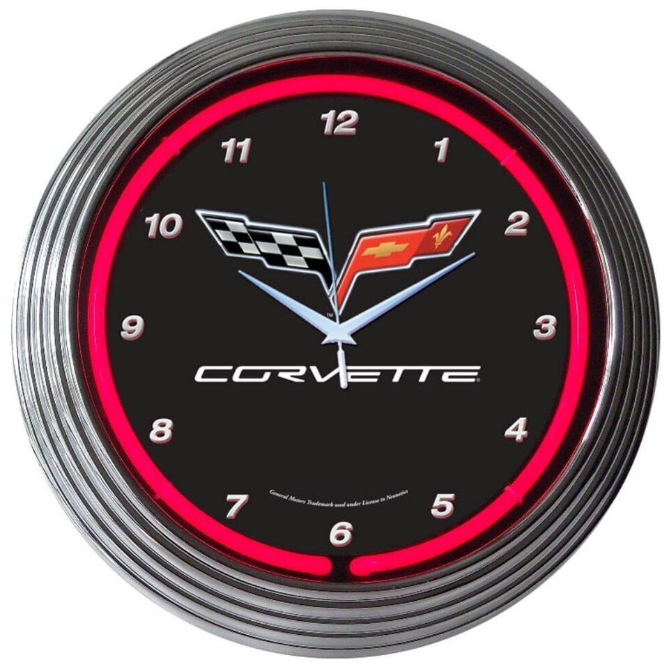 Chevrolet Corvette C6 Logo Red Neon Hanging Wall Clock 15″ Diameter 8CORV6