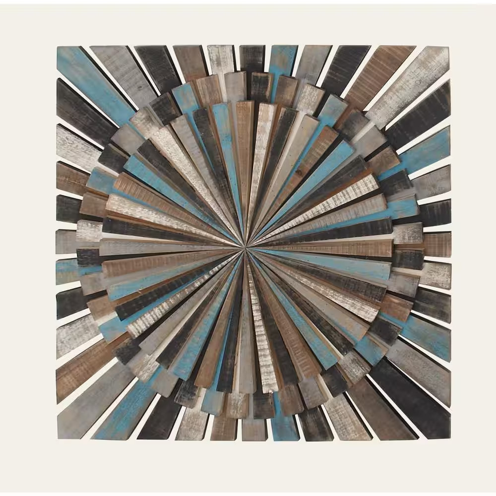 36 In. X 36 In. Wood Multi Colored Handmade Carved Starburst Wall Decor