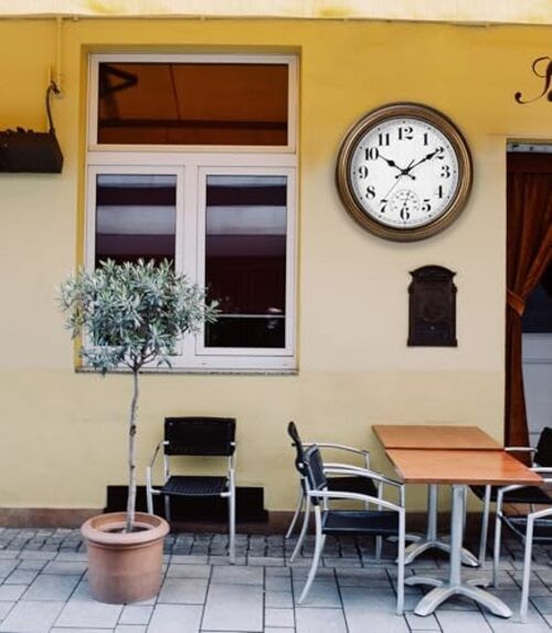 12 Inch Indoor/Outdoor Retro Round Waterproof Wall Clock with Thermometer,