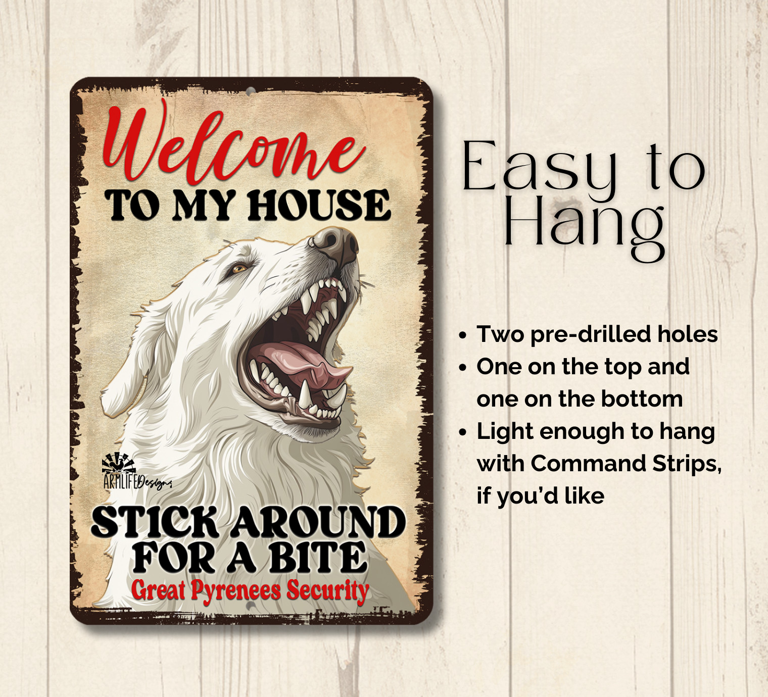 Great Pyrenees Welcome to Yard House Sign funny dog metal security warning tin