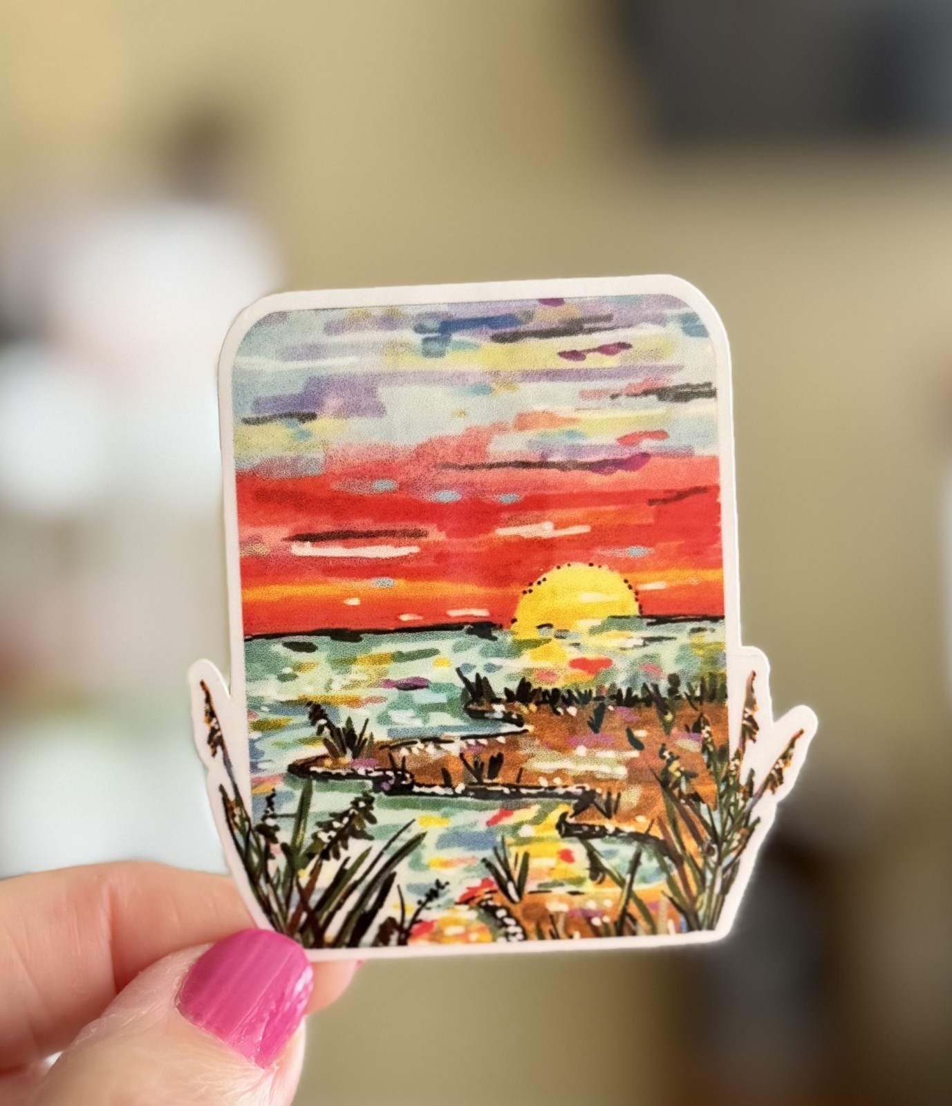 Sunrise over Coast Sticker, ACEO Sunrise over Ocean Sticker, Decal, Waterproof