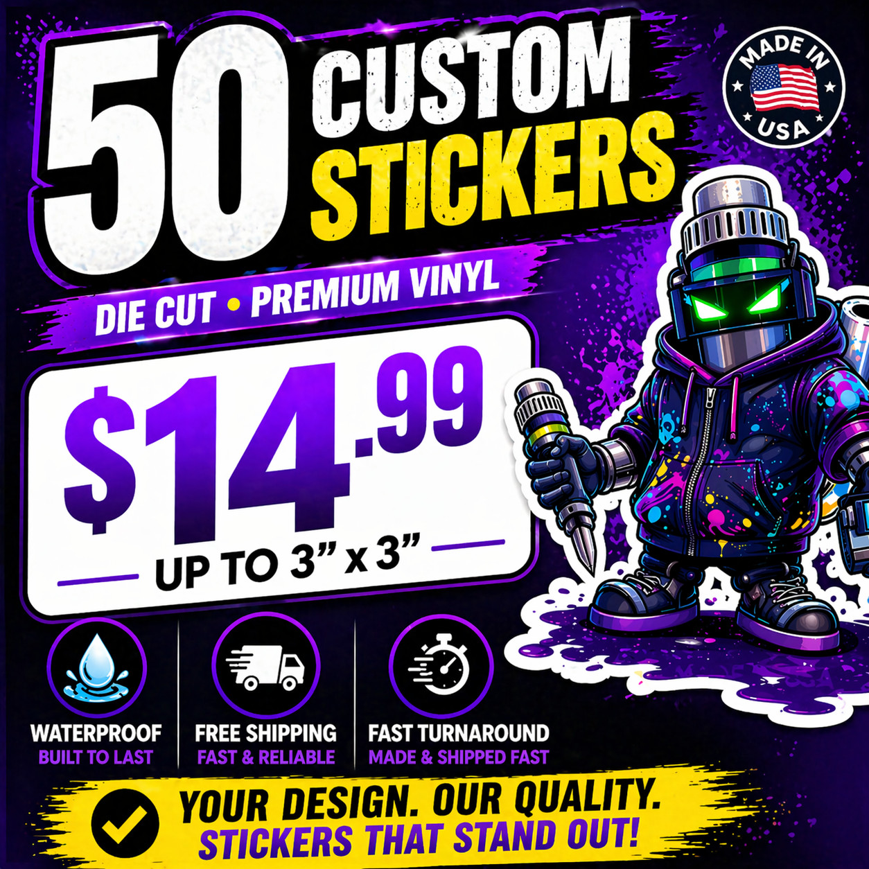 Custom Stickers | Product Labels | Pack of 50 | 2 Designs | Die-cut Stickers