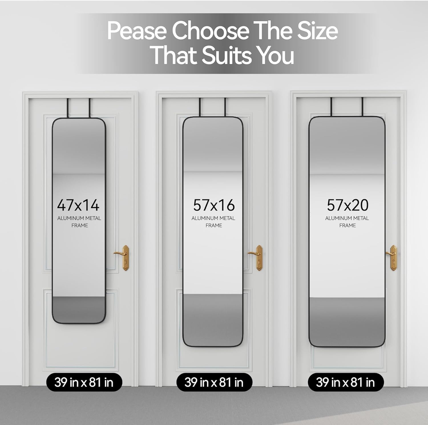 47X14 Mirror Rectangle Full Body Length Door Hanging Wall Mounted Metal Aluminum