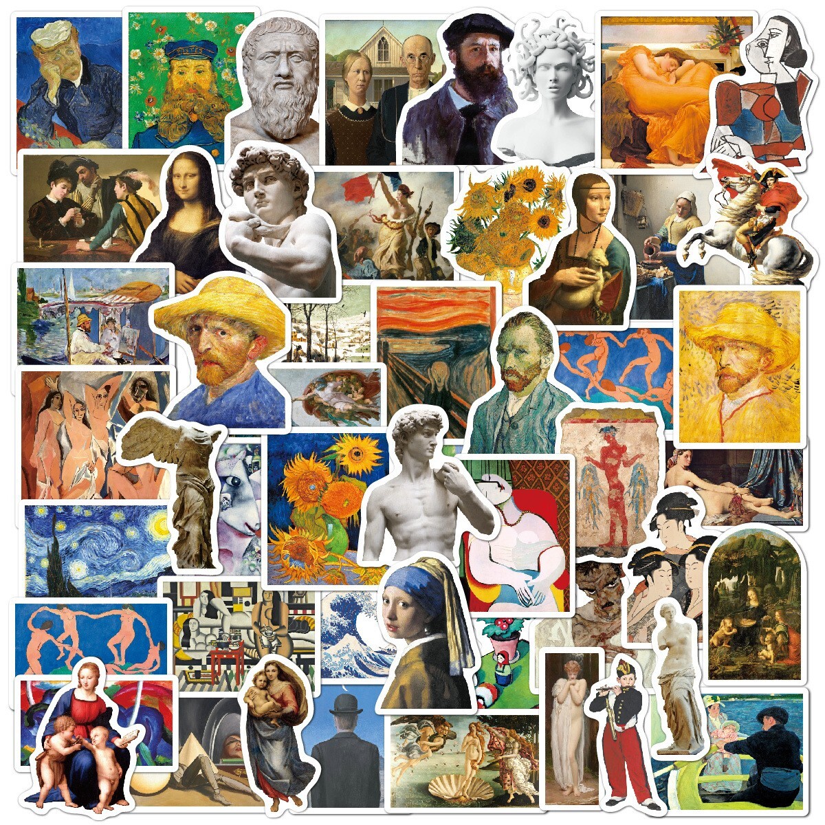 90pcs Alphonse Mucha Stickers, Monet Van Gogh Famous Painting Stickers, #002080
