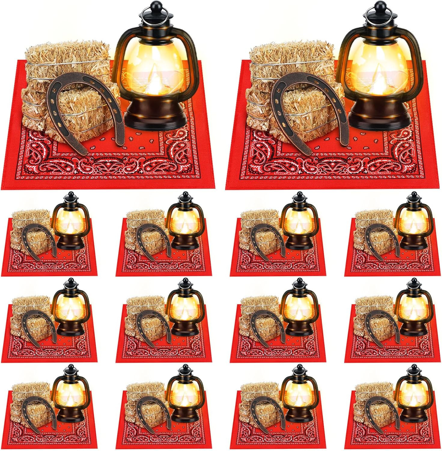 72 Pcs Western Cowboy Centerpieces Decorations with Horseshoe Lantern Mini Hayst