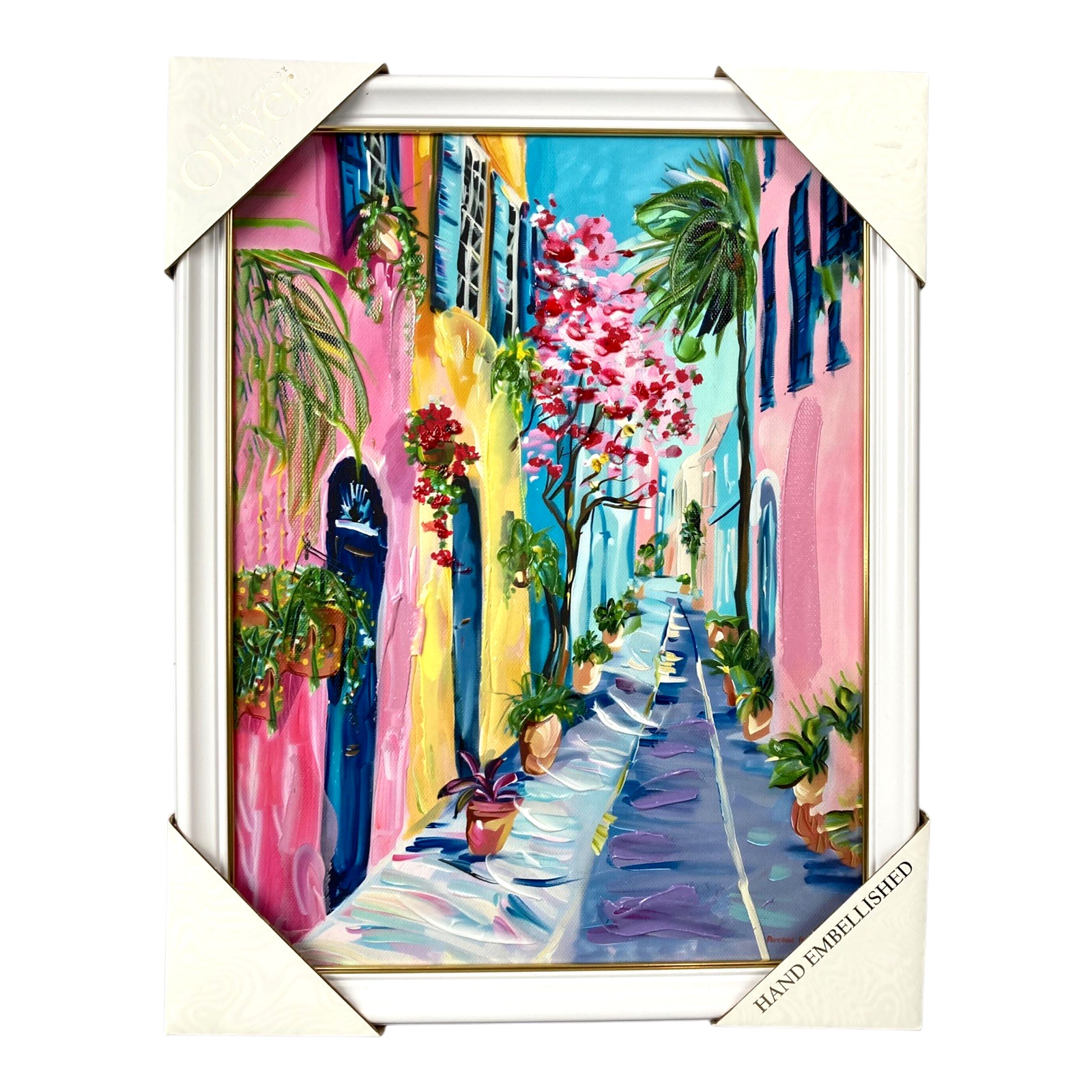 Art Remedy Colorful Streets Colorful Coastal Wall Art 11 x 14 Hand Embellished