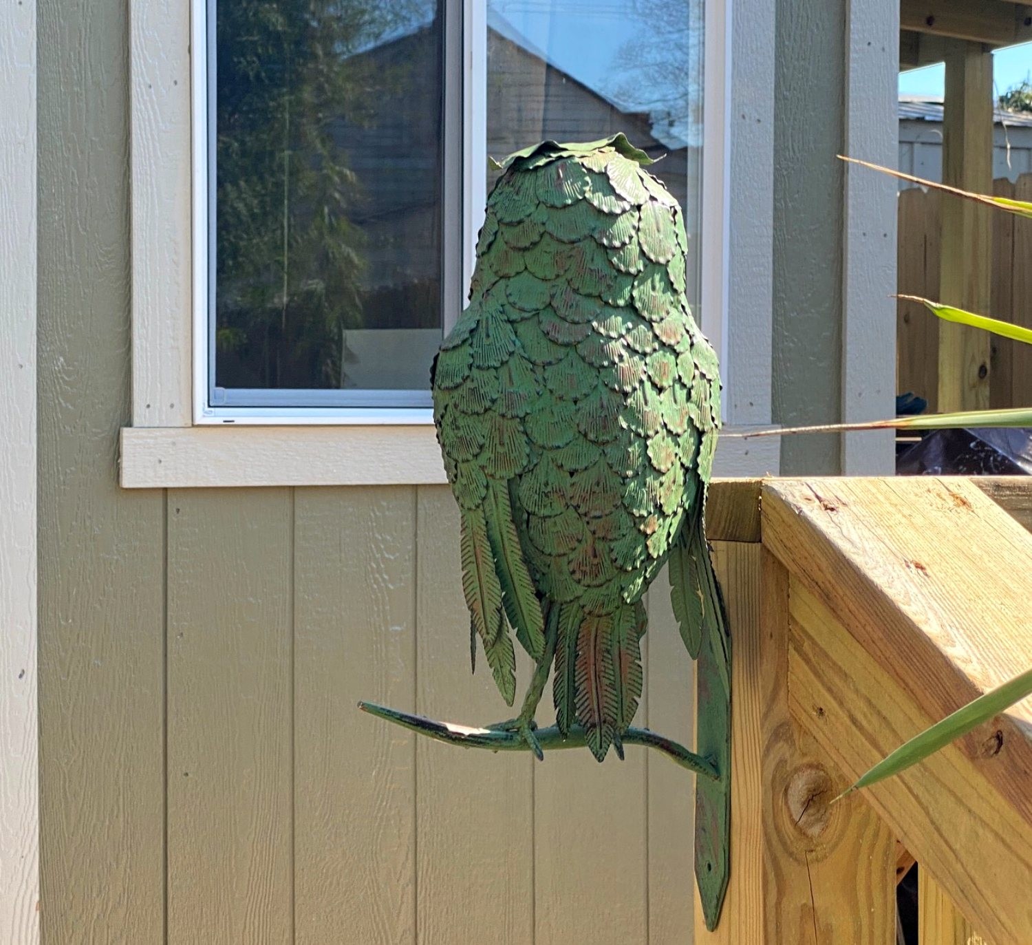 Steel Perched Owl Green Painted Full Body 19″ Tall Wall Mounted