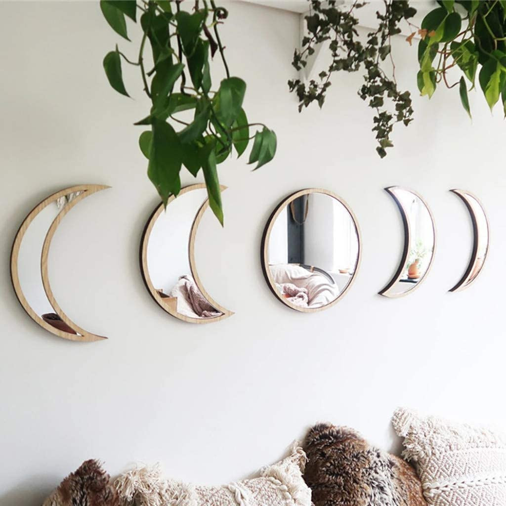 5 Pieces Scandinavian Acrylic Wall Mirror Set Moon Phase Bohemian Home Decor