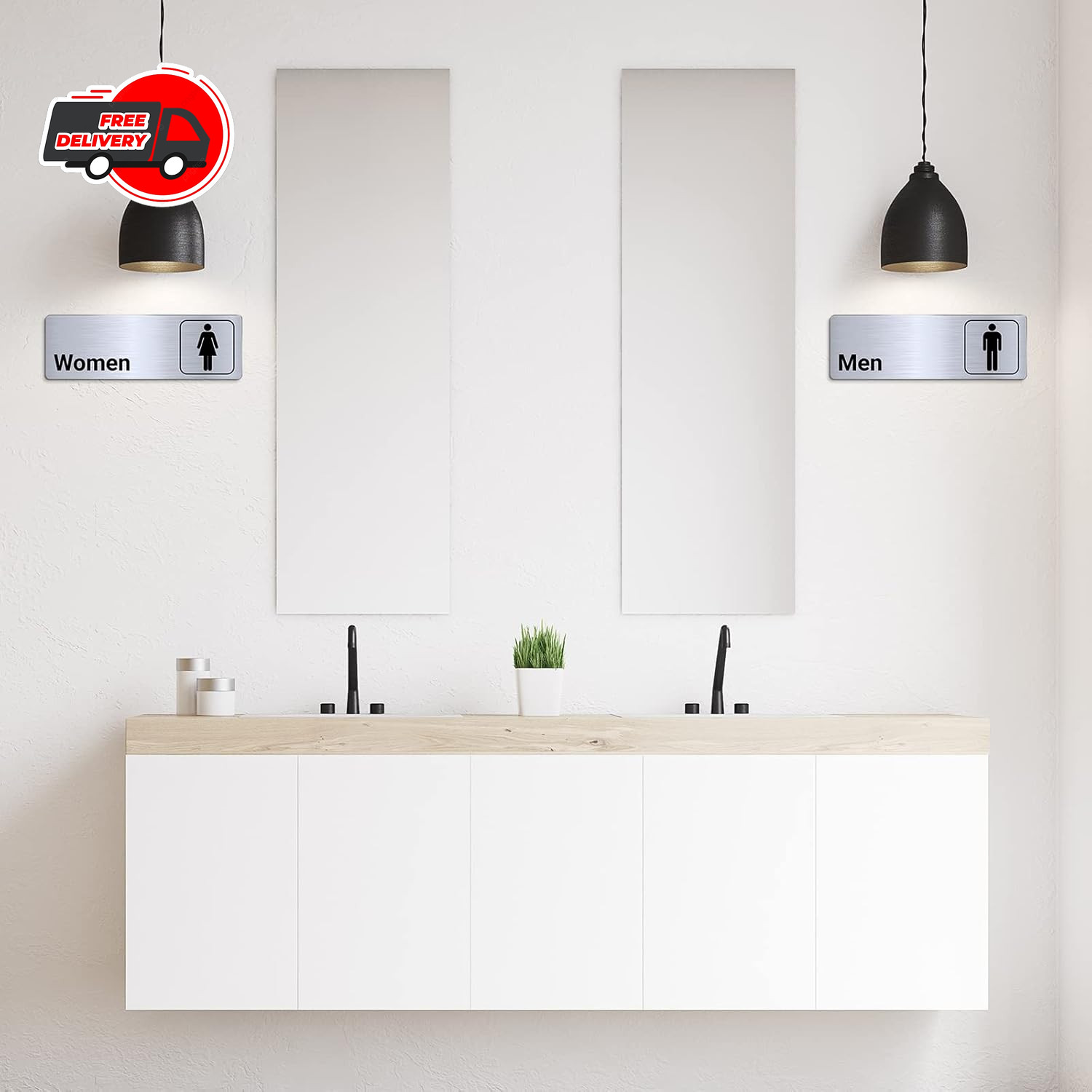 2 Pcs 9″x3″ Men and Women Restroom Signs Bathroom Door Sign for Office Business