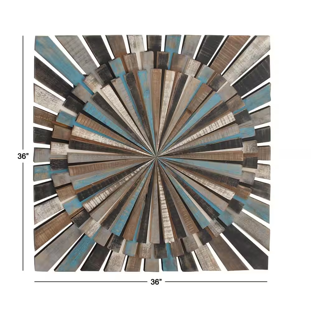 36 In. X 36 In. Wood Multi Colored Handmade Carved Starburst Wall Decor