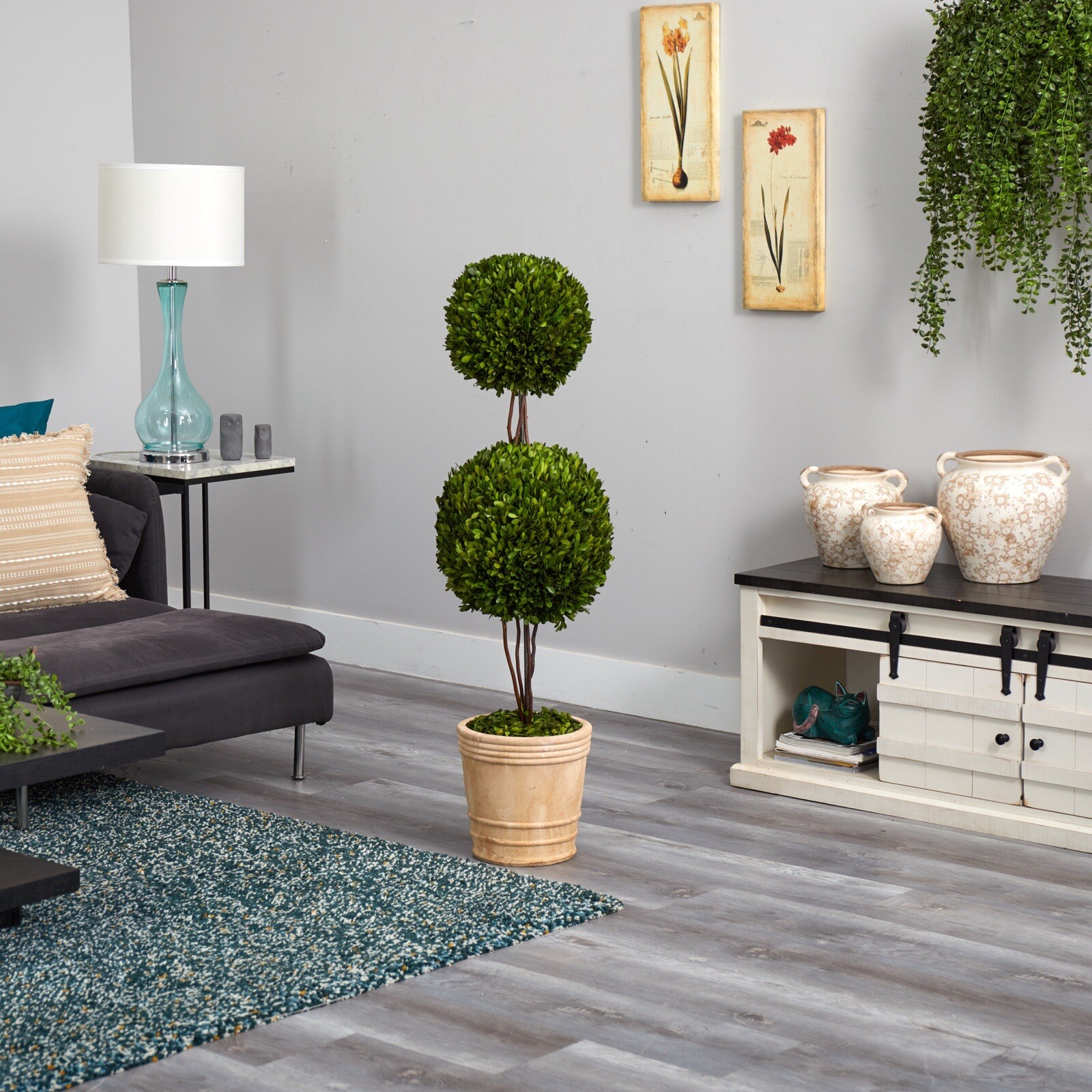 4’ Preserved Boxwood Double Ball Topiary Tree UV Indoor/Outdoor. Retail $403