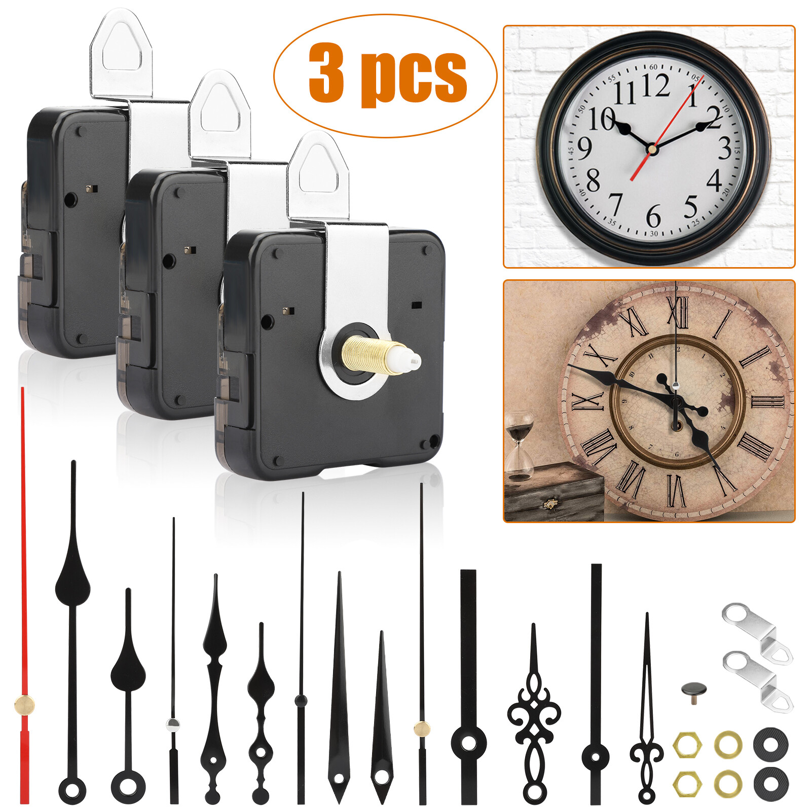 3 Set Wall Clock Quartz Movement Mechanism Hands Repair DIY Replacement Tool Kit