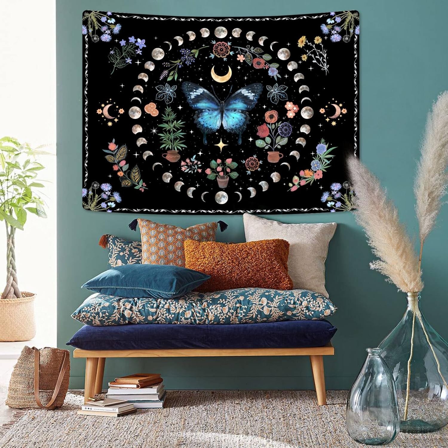 Unique Boho Butterfly Tapestry – Stunning Floral Design, 48” x 36”, Easy Care