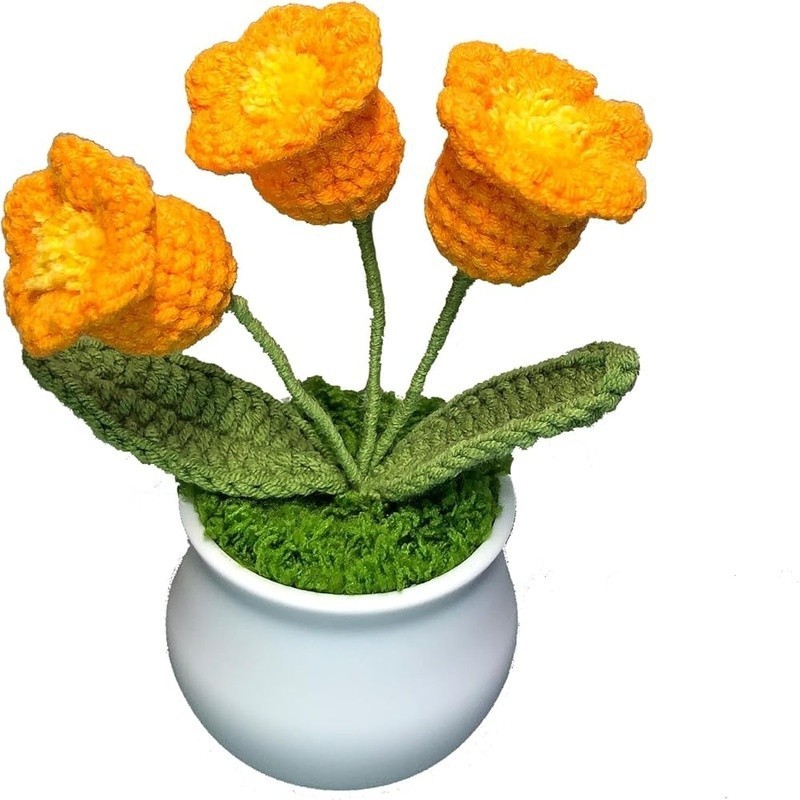 Crocheted Potted Flower Realistic Home Decor Perfect Gift All Occasions New