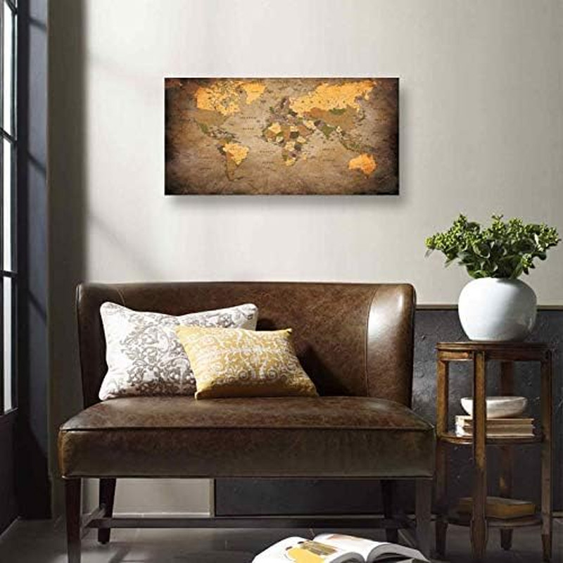 – 1 Piece Vintage World Map Canvas Wall Art- Ready to Hang – Home Office Decor P