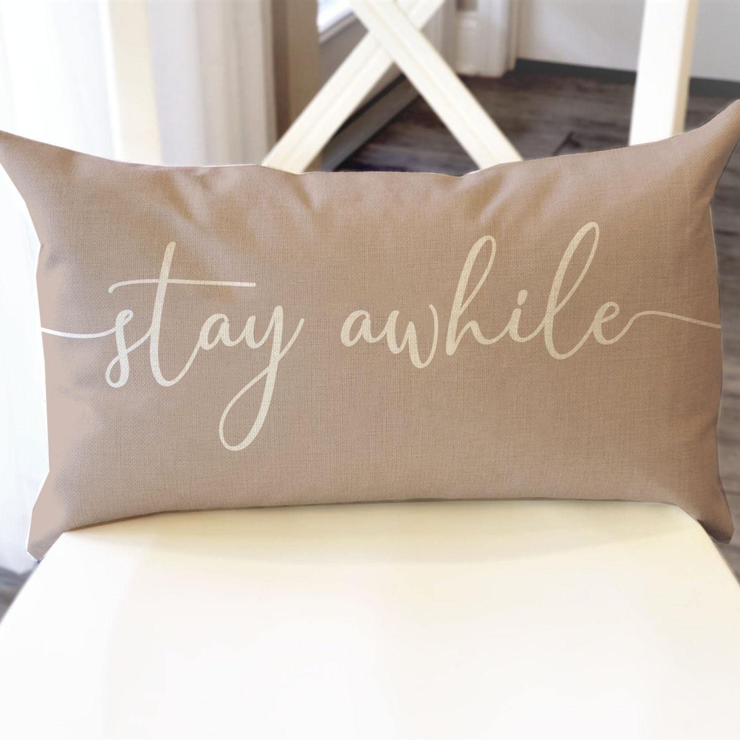 PANDICORN Modern Farmhouse Pillow Covers 12×20 with Words Stay Awhile Cozy Re…