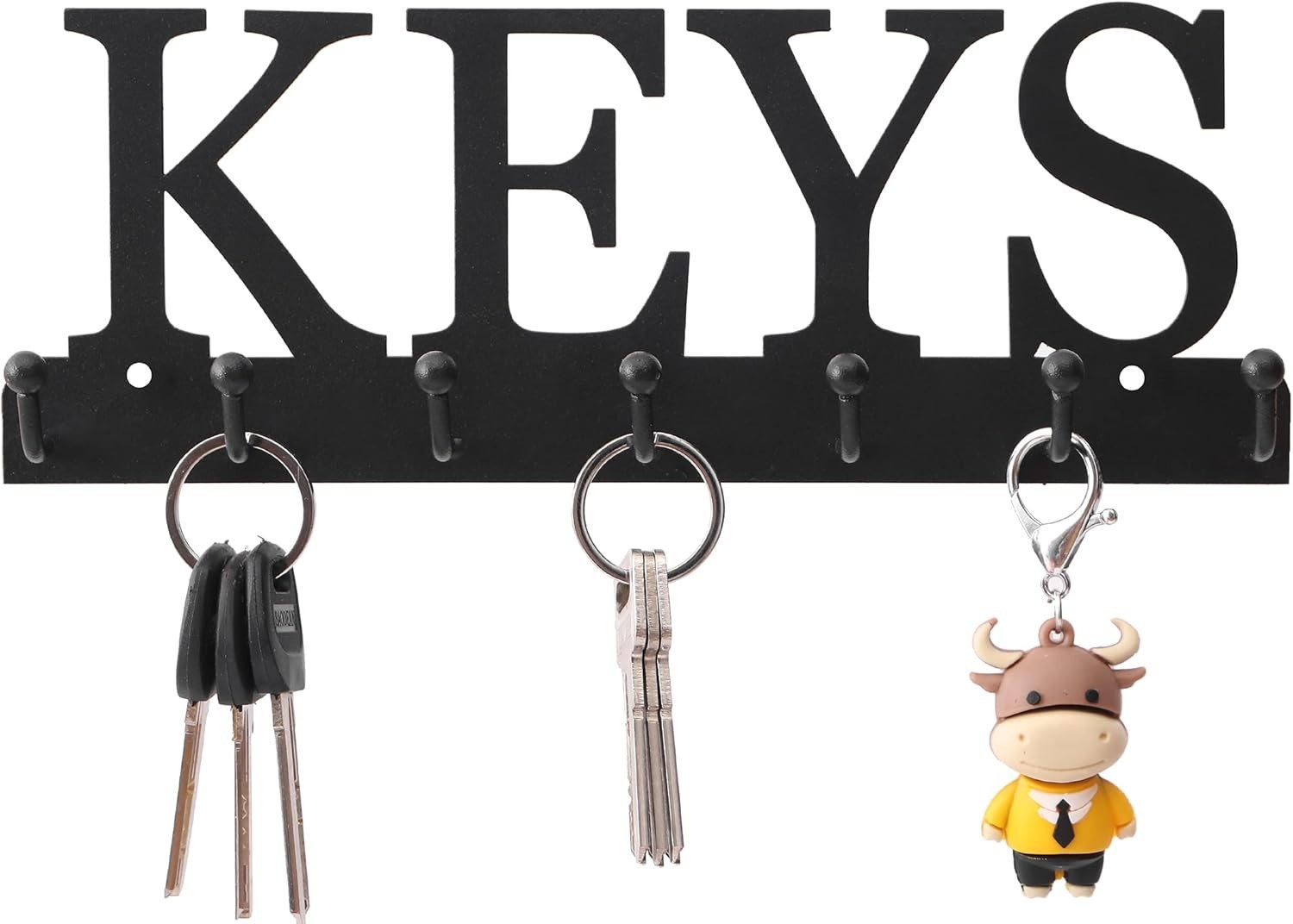 Decorative Key Hooks for Wall – 7 Hook Black Metal Organizer Hanger – 10 Inch