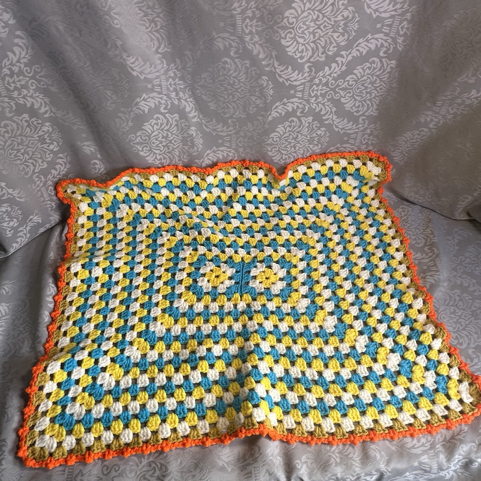 Vintage Unisex 70s Crochet Knit Baby Blanket Throw Handmade Crib Afghan Set