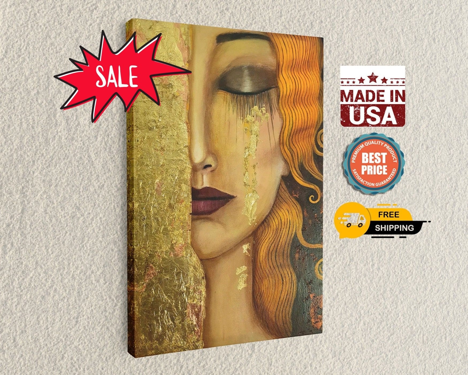 Freya’s Tears by Gustav Klimt, Golden Tears Canvas Art, Reproduction Prints