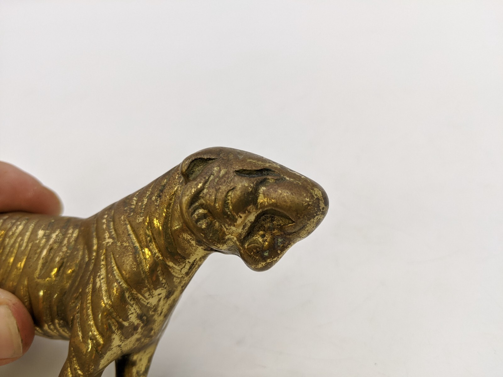 Solid Brass Striped Tiger Animal Statue Figurine Feng Shui 6-1/2″ Length