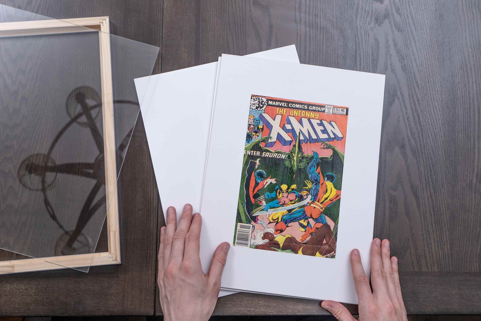 Black Comic Book Frame W/ Black Mat For 4 Current Era Comics Horizontally