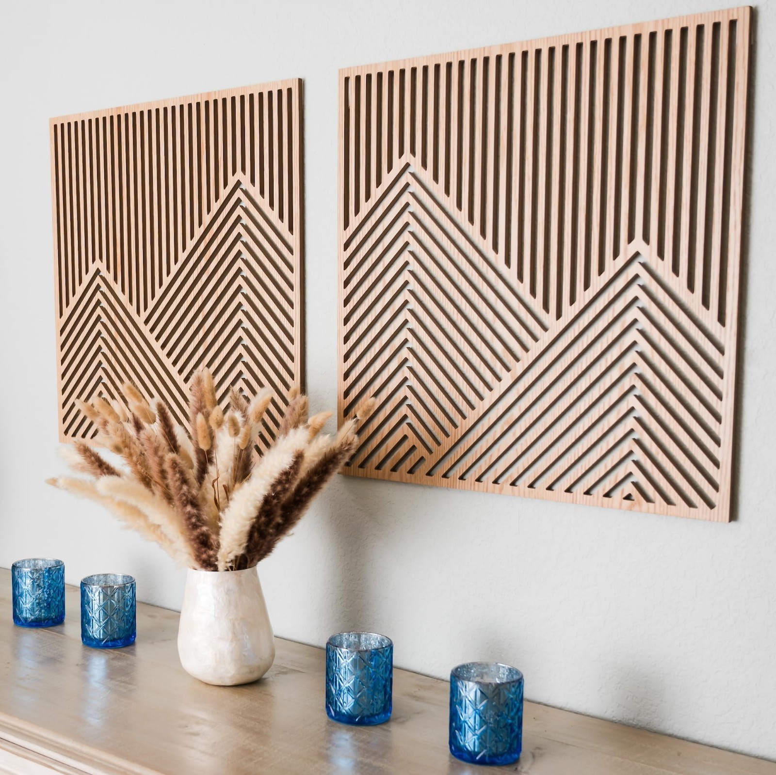 2 Pcs Wooden Mountain Wall Art – Modern Minimalist Nature Decor for Living Room