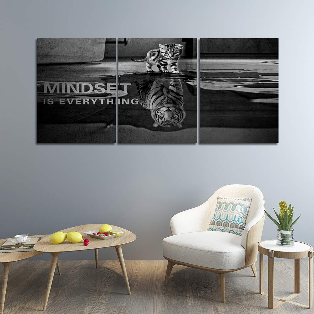 3 Panels Mindset is Everything Motivational Canvas Wall Art Inspirational Entrep