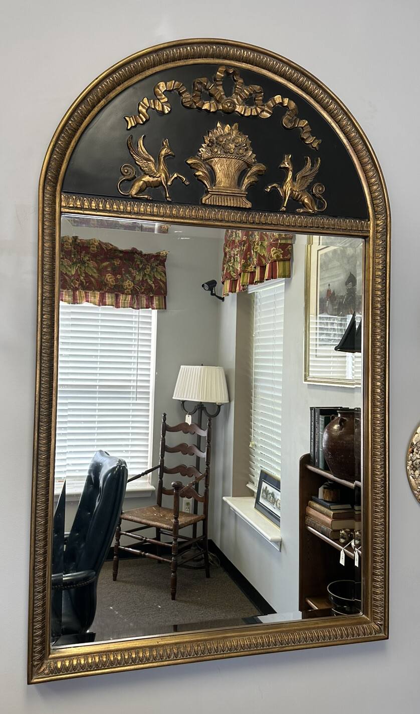 Large Vintage Ornate Black Arched Wall Mirror Gold Sphynx Accents Buyer$Shipping