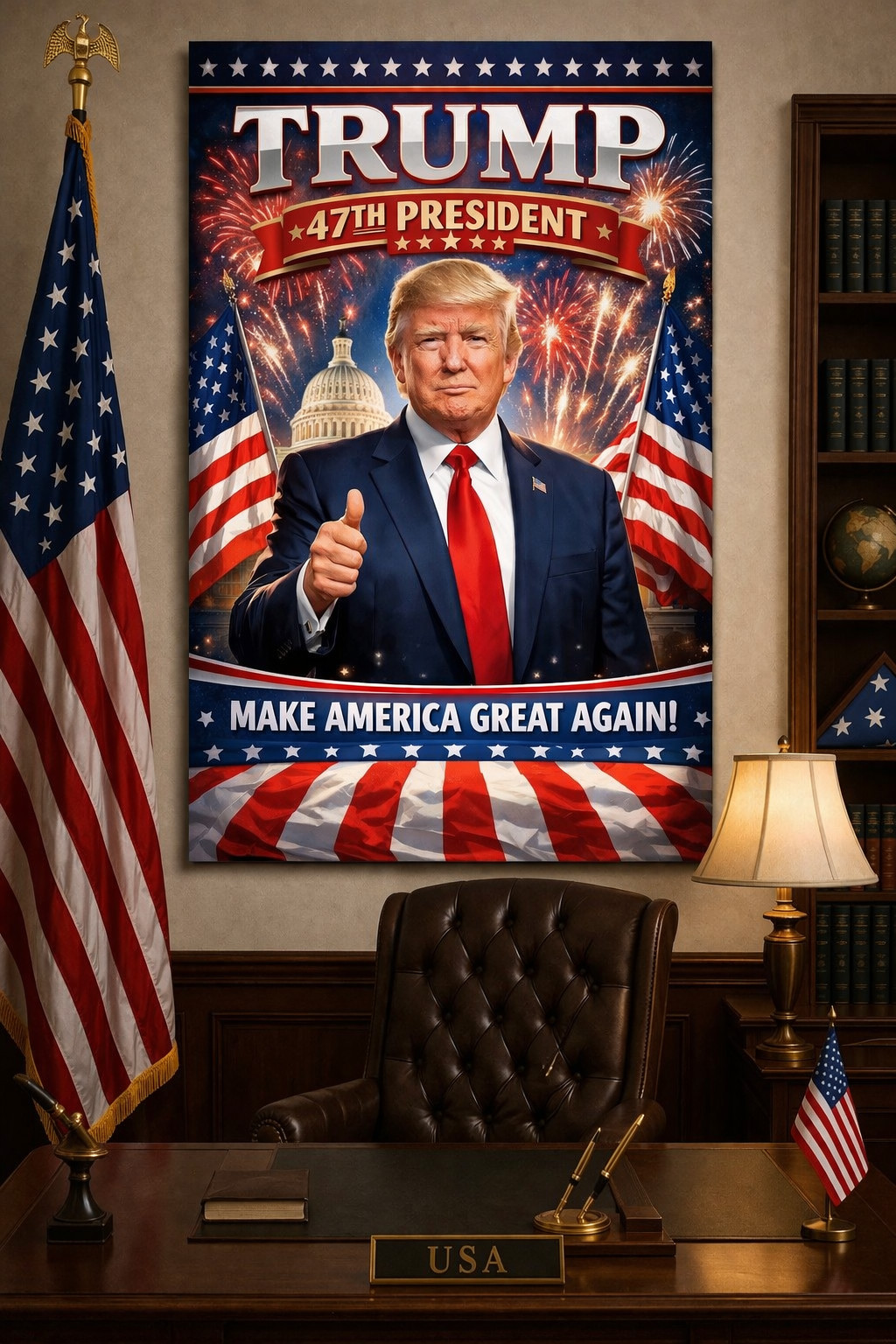 MAGA Donald Trump Patriotic Wall Art 47th President USA Gift Canvas Home Decor A