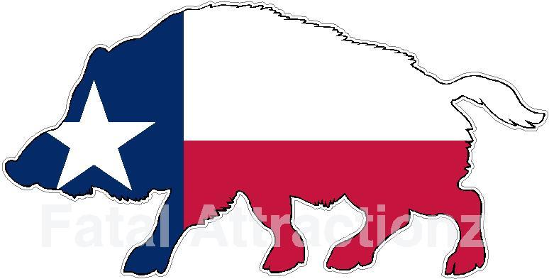 Texas State Flag Wild Hog Vinyl Sticker Decal TX boar pig hunting