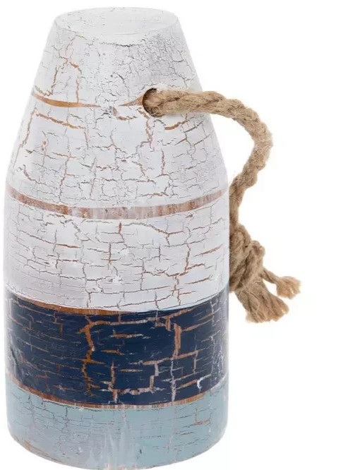 2 Vintage Ocean & Lake Blue Wooden Distressed Painted Lobster Trap Buoy Maine