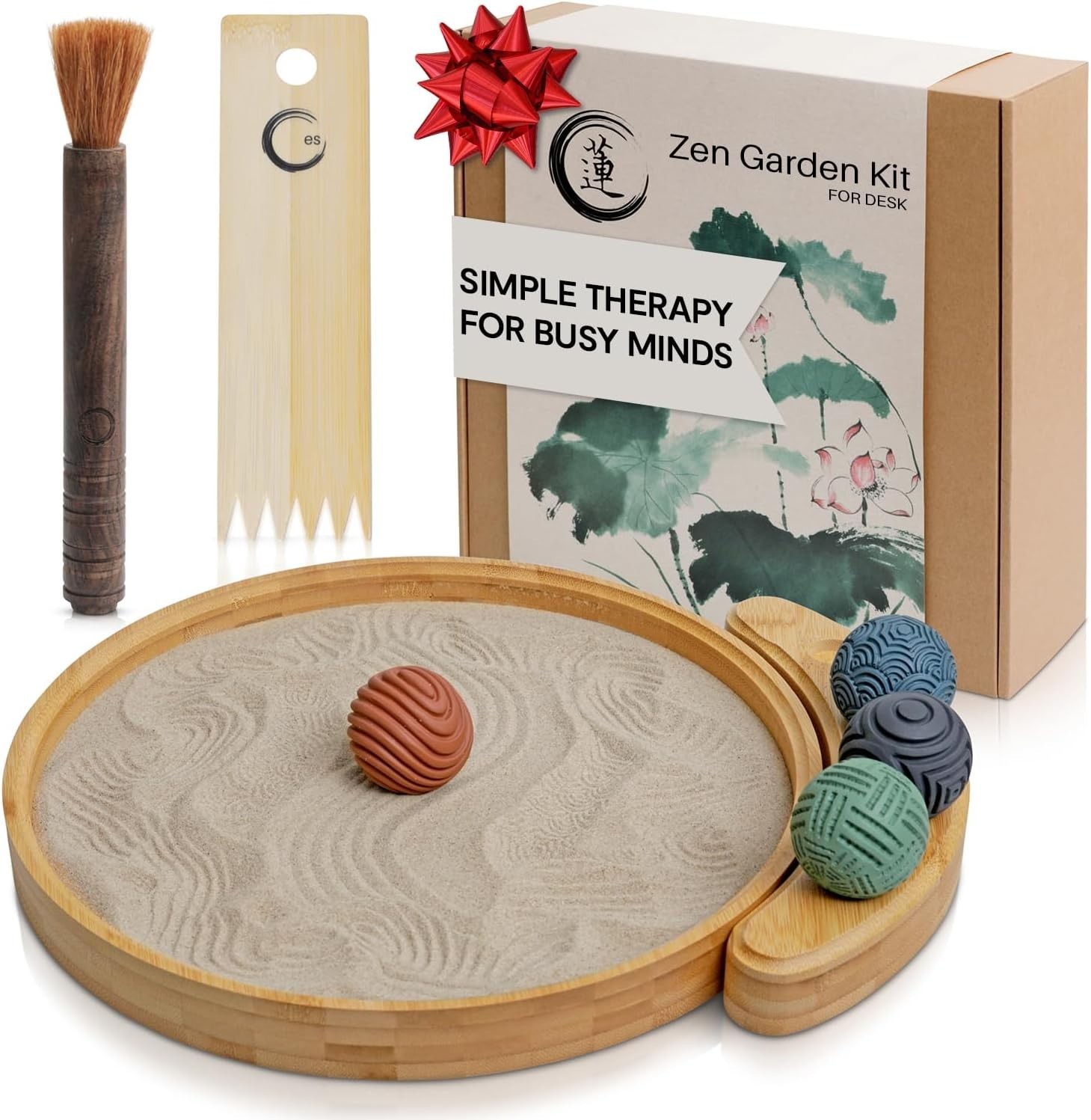 Calming Zen Garden for Adults with Bamboo Tray and Tactile Spheres Included