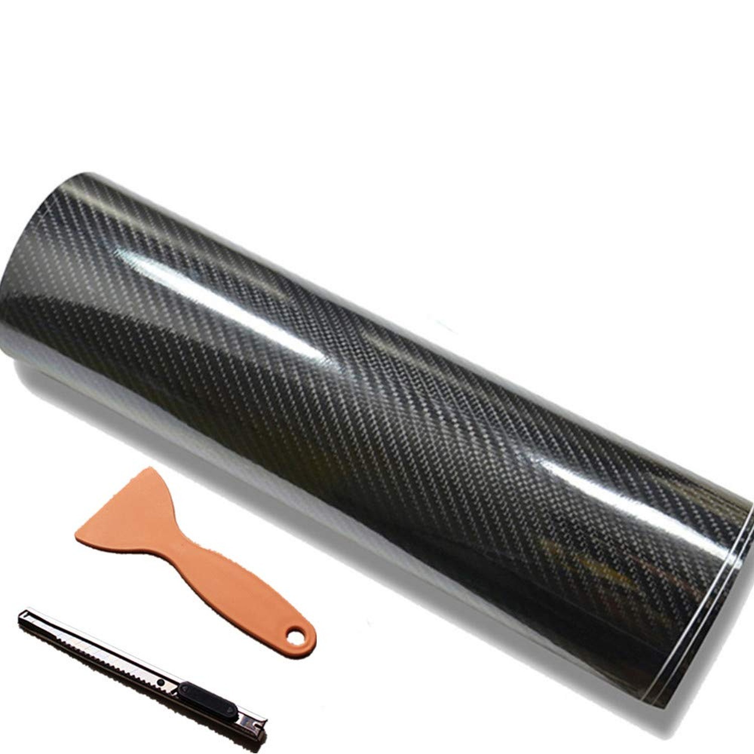DIYAH 6D High Gloss Black Carbon Fiber Vinyl 12″ x 60″ / 1 FT x 5 FT Bubble F…
