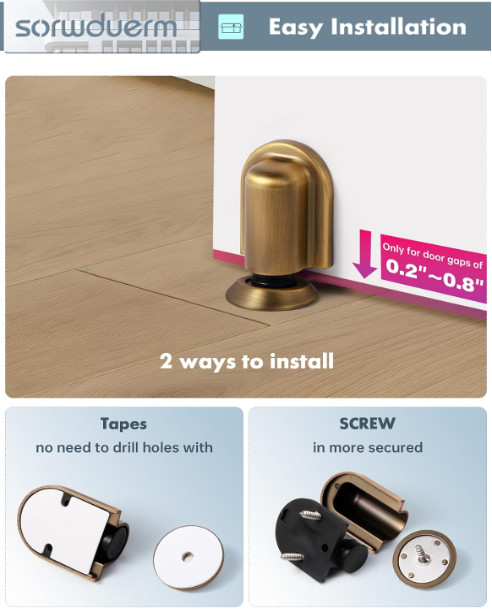 Magnetic Door Stop Floor Mounted Door Holder Stopper Black Metal Adhesive or Scr