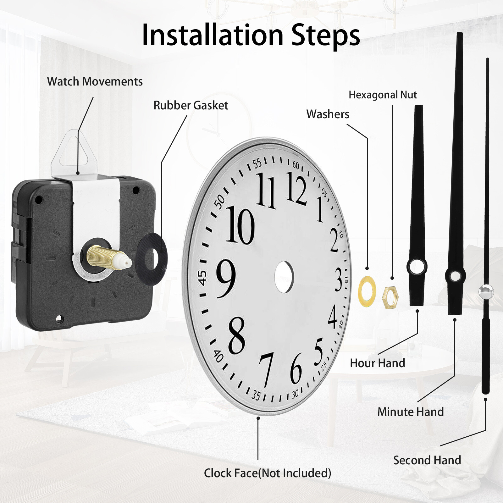 DIY Replacement Quartz Clock Movement Mechanism Hands Press Fit Repair Tool Kit