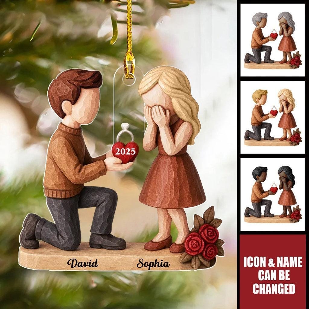 Custom “She Said Yes” Proposal Ornament – Personalized Couple Engagement Gift