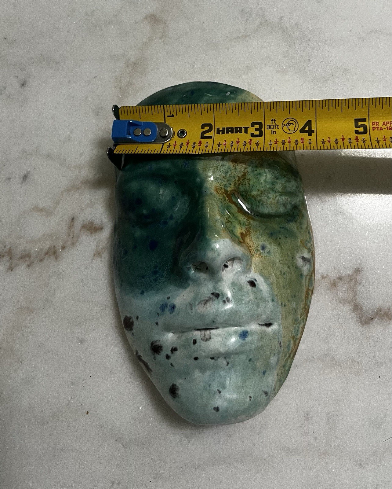 Vintage 2002 Handmade Ceramic Face Mask Art Piece Wall Hanging Blue/Green