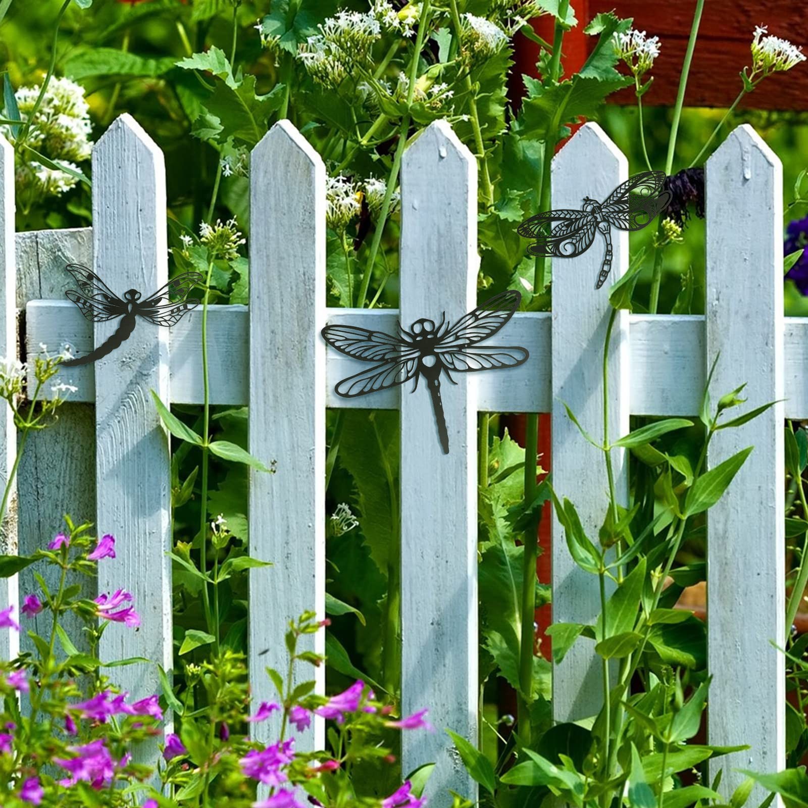 3 Pack Metal Dragonfly Wall Decor Outdoor Garden Fence Art 7.9/8.6/11.4 Inch …
