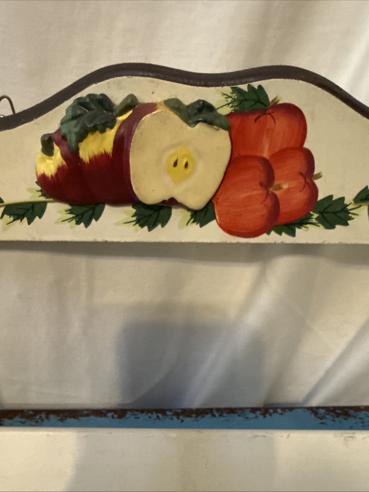 VTG 80s Farmhouse Wood Kitchen Shelf Hand Painted Apple Folk Art KMC Style