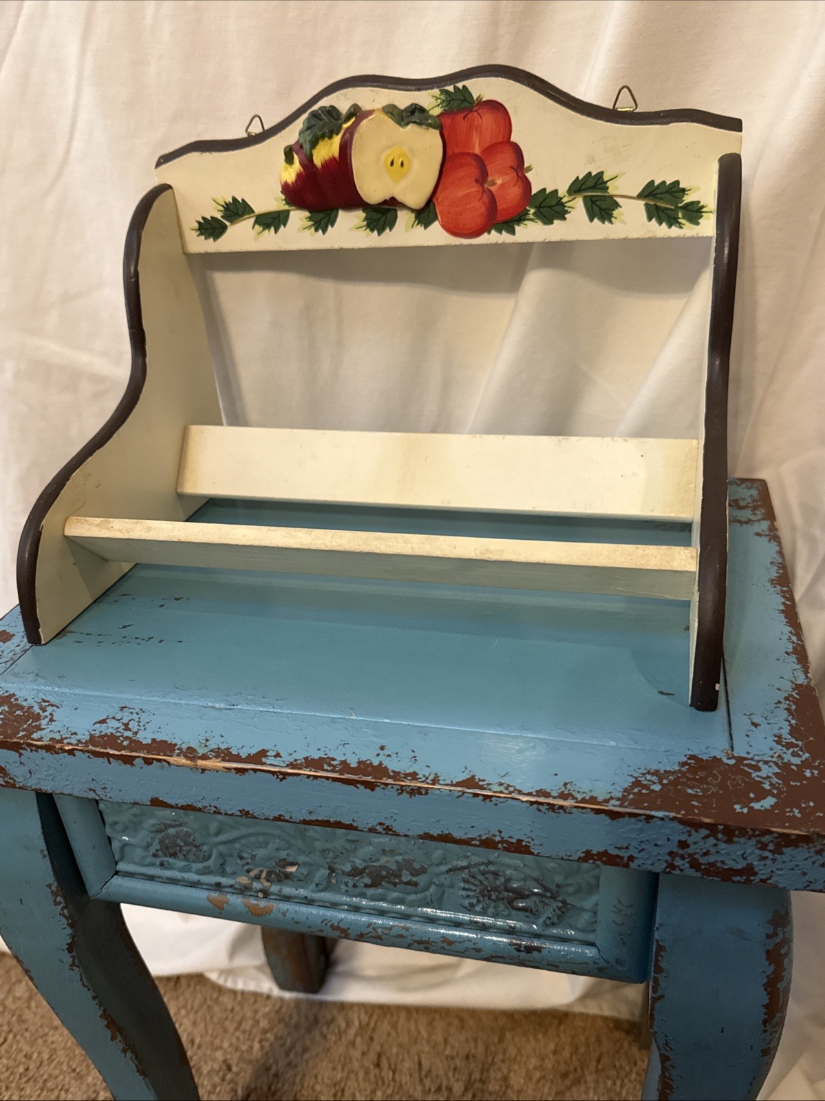 VTG 80s Farmhouse Wood Kitchen Shelf Hand Painted Apple Folk Art KMC Style