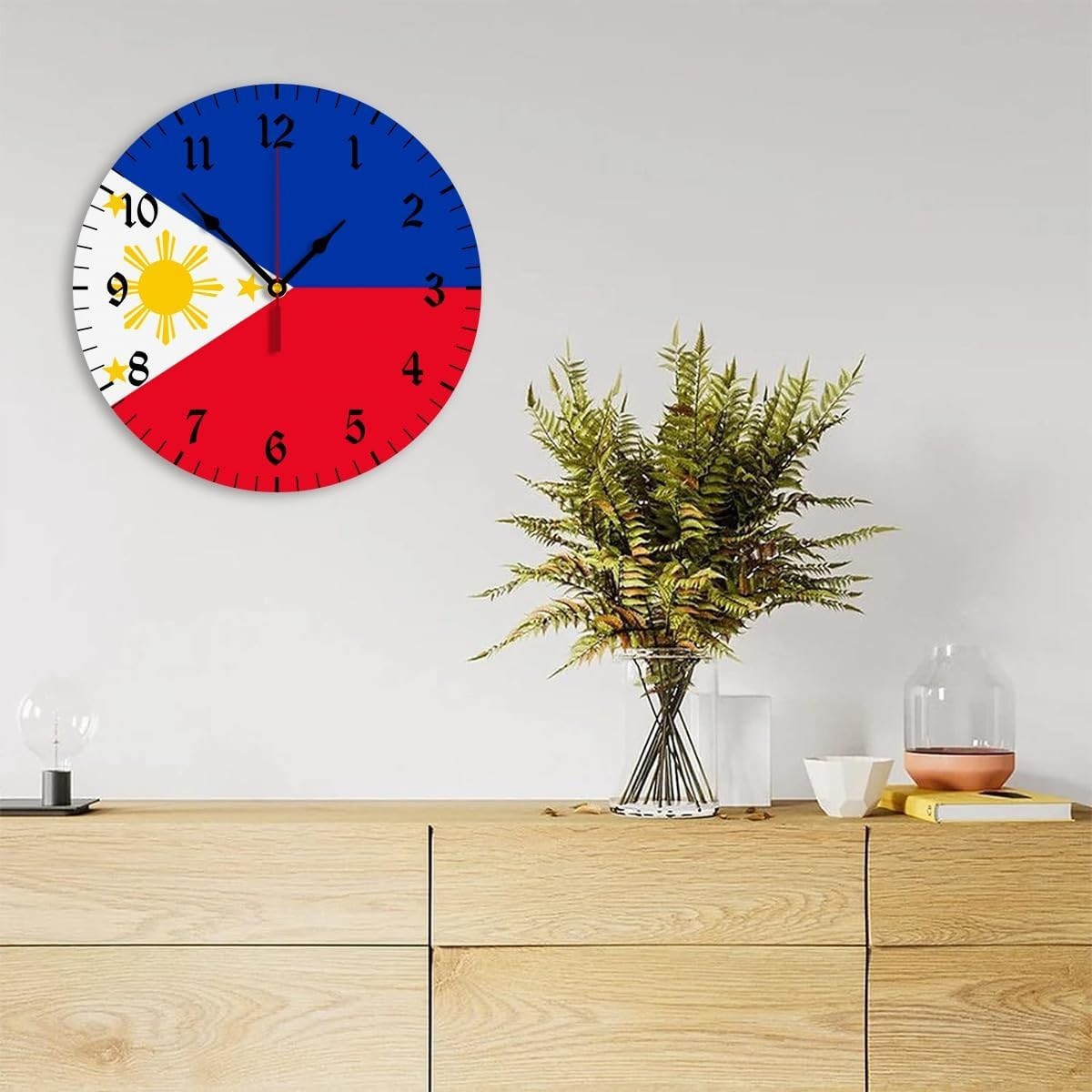 New Philippines Flag Wall Clock 12″, Silent Non Ticking Decor for Office Kitchen