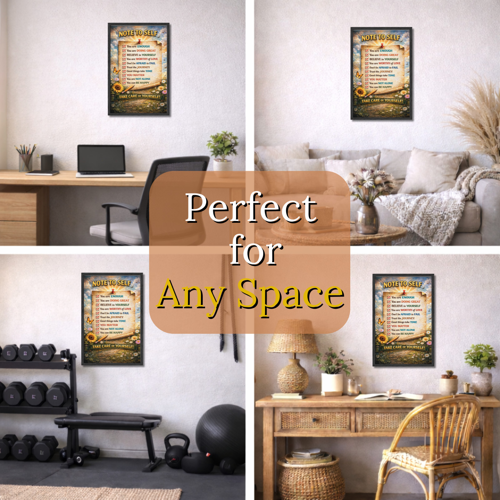 Note to Self Inspirational Wall Art Mental Health Framed Poster 11×17