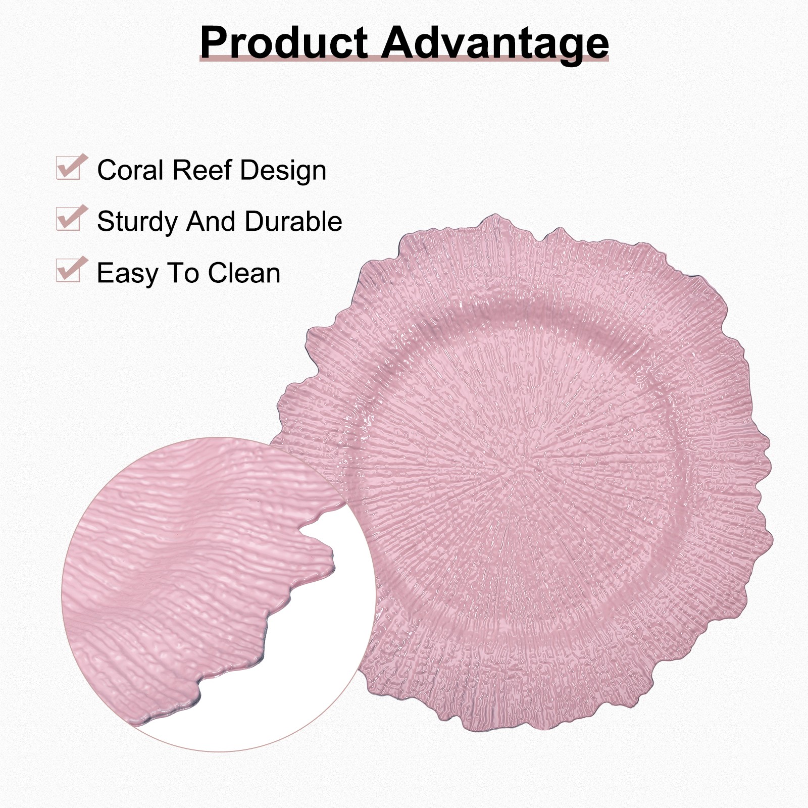 10pcs Plastic Reef Charger Plates Round Floral Charger Plates Wedding Pink