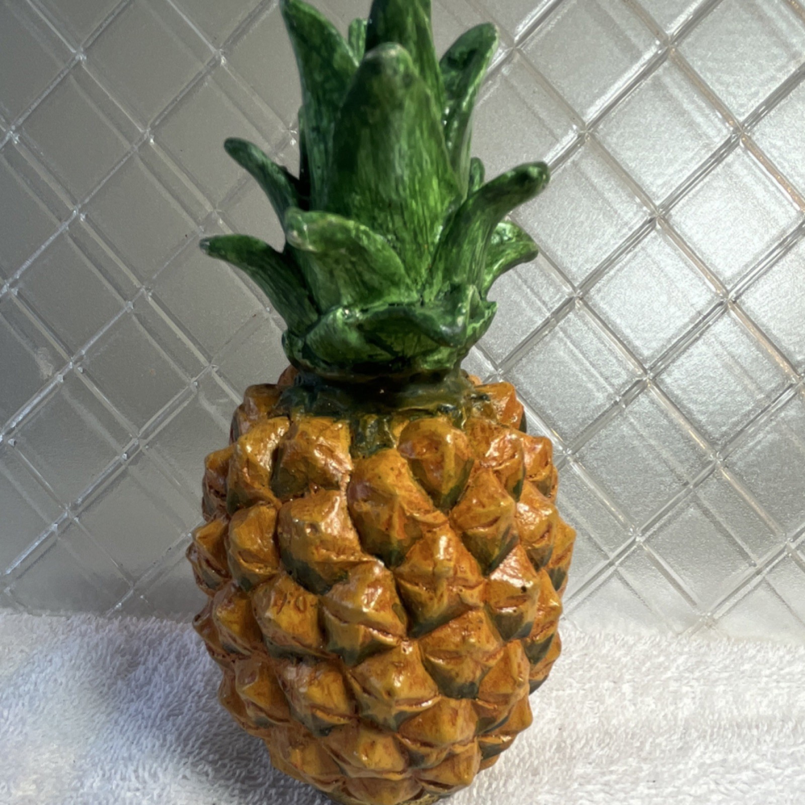 Ceramic Pineapple Figurine Yellow Green 6 in Kitchen Decor Clean with Damp Cloth