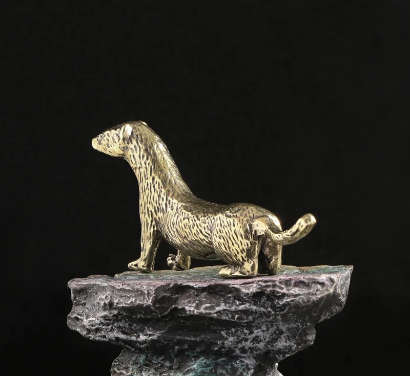 Brass Weasel Animal Statue Small Sculpture Tabletop Figurine Home Decor Gifts