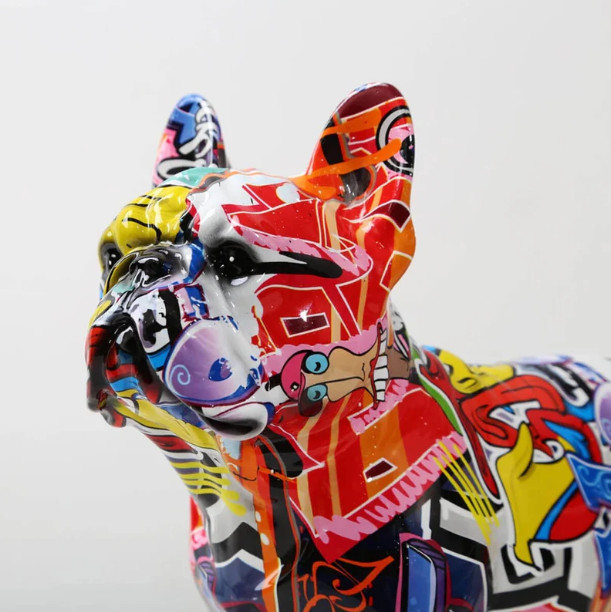 Pop Art French Bulldog, Graffiti Style Resin Statue Decoration Pop Art Hydro Dip