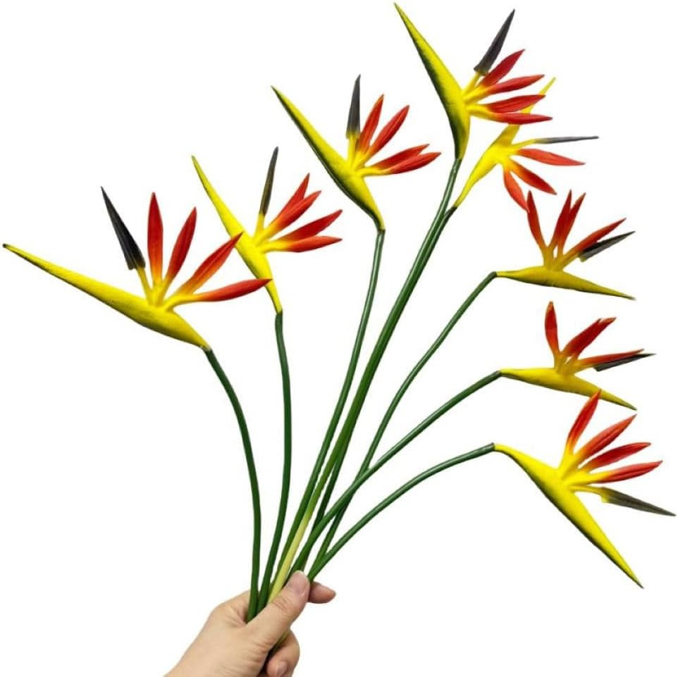 8 Pack 21-1/2 Inch Artificial Flowers Bird of Paradise,Green Plant for Home Gard