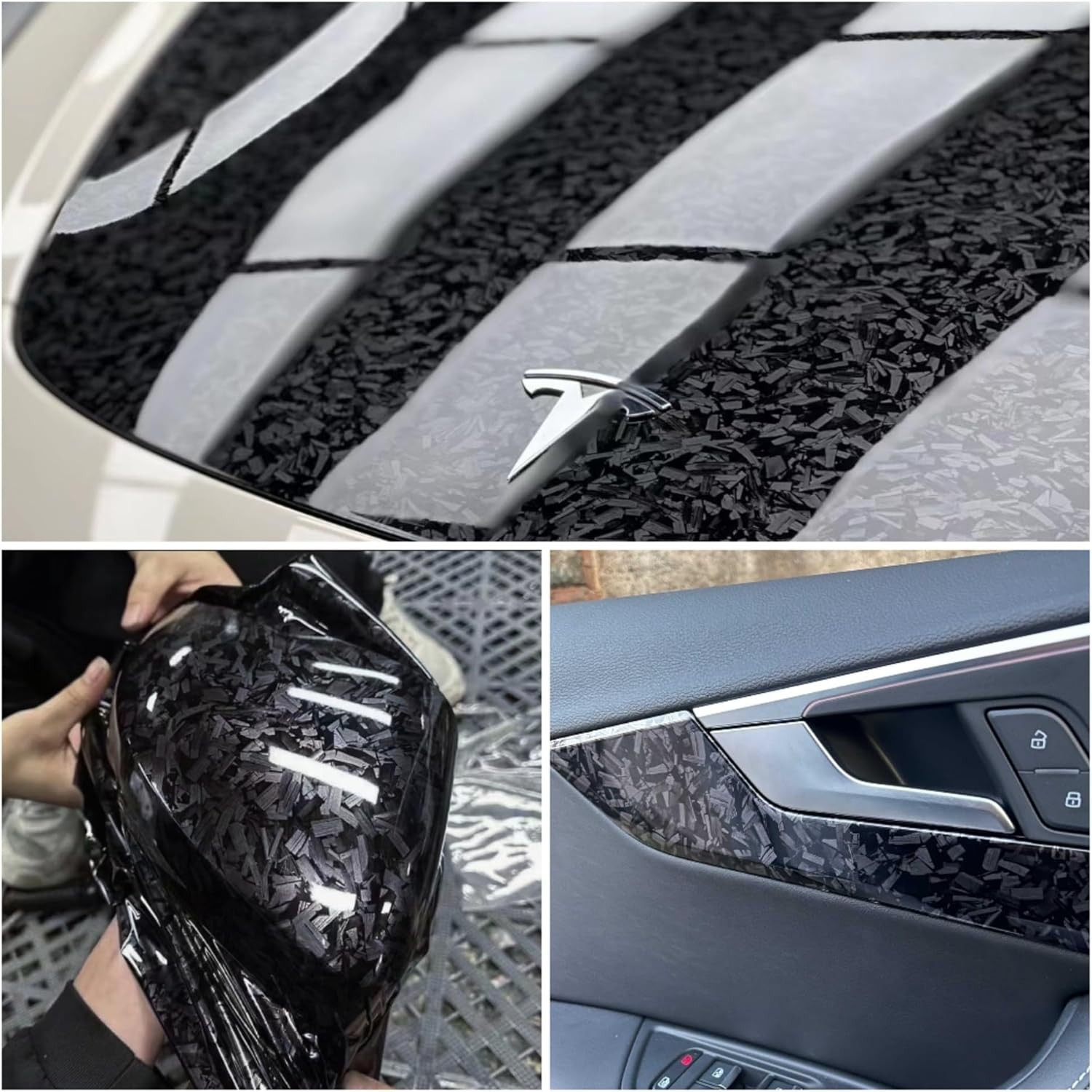 Forged Gloss Carbon Fiber Black Vinyl Wrap Roll Air Release Sticker Sheet Film D
